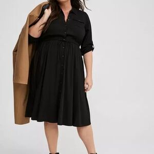 Torrid Midi Challis Shirt Dress.  Worn once 1x. Black